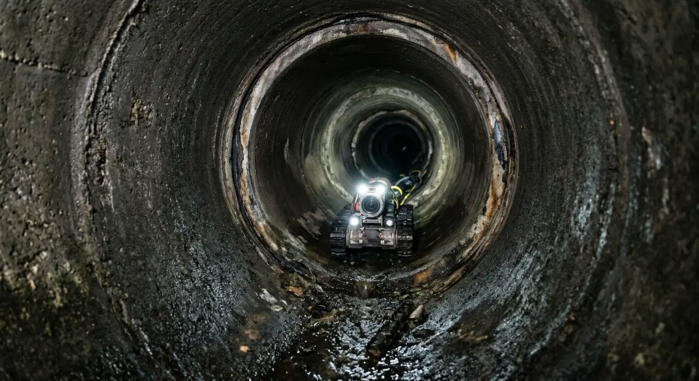 Robotic sewer camera inspecting pipe interior for Sewer Line Repair in Grove